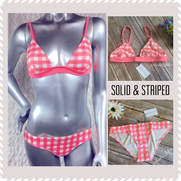 SOLID & STRIPED Pink & White Gingham Bikini Set NEW - Picture 1 of 9
